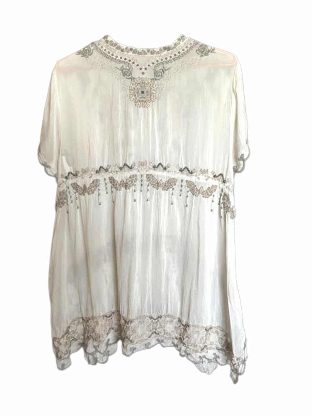 Johnny Was XL Ivory Embroidered Floral Boho Tunic Blouse Cupra Rayon - Picture 2 of 5